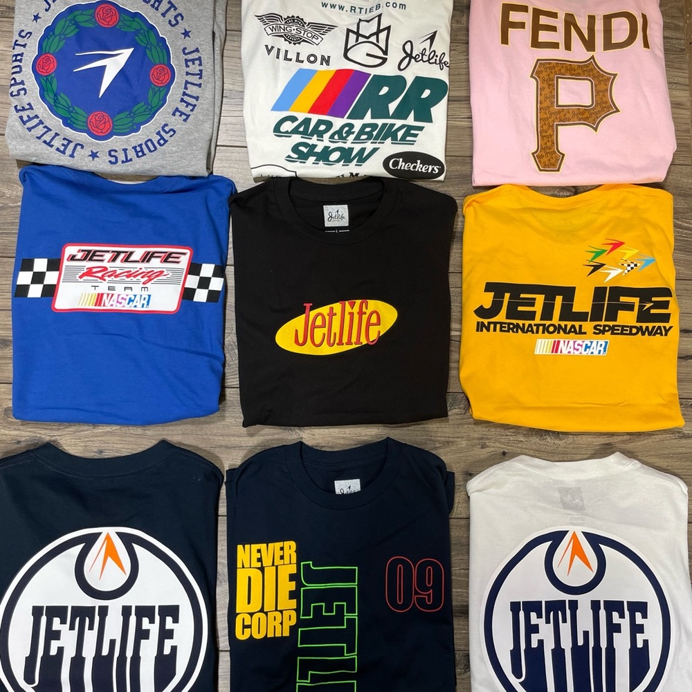 JETLIFE - "CURRENCY" SAMPLE MEN'S T-SHIRTS (ALL SIZE LARGE) NEW W/DEFECTS
